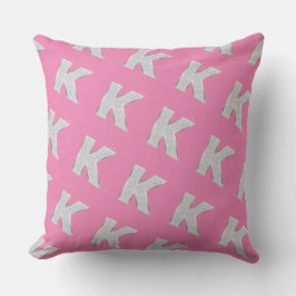 ピンクシルバーレターK クッション