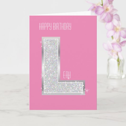 ピンクシルバーレターL カード (蘭)