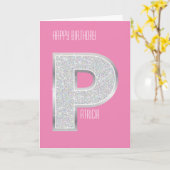 ピンクシルバーレターP カード (黄色い花)