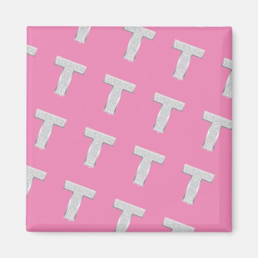 ピンクシルバーレターT マグネット (正面)