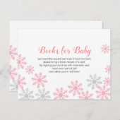 ピンクシルバー冬の雪片本ベビー インビテーションポストカード (正面/裏面)