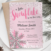 ピンクシルバー小さなスノーフレーク赤ちゃんシャワーカード 招待状