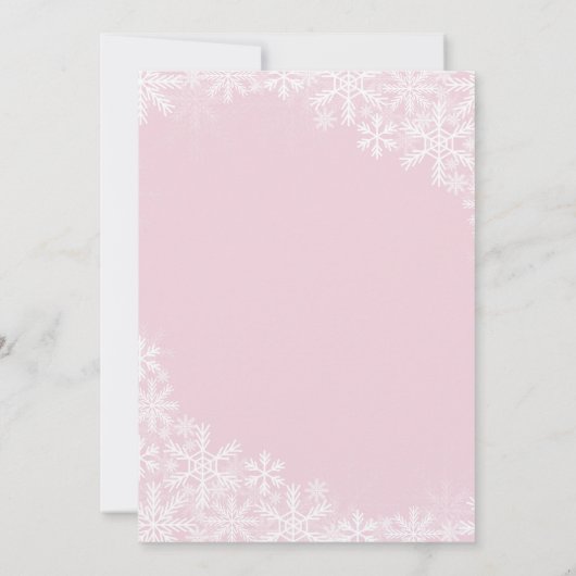 ピンクシルバー小さなスノーフレーク赤ちゃんシャワーカード 招待状 (裏面)