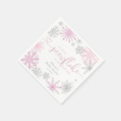 ピンクシルバー小さな雪片の赤ちゃんシャワー スタンダードカクテルナプキン (角)