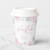 ピンクシルバー小さな雪片の赤ちゃんシャワー 紙コップ (正面)