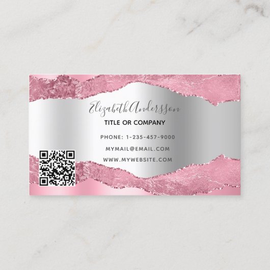 ピンクシルバー瑪瑙の大理石QRコード 名刺 (裏面)