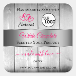 ピンクシルバー白木目の製品ラベルのロゴ スクエアシール