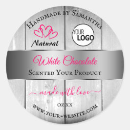 ピンクシルバー白木目の製品ラベルのロゴ ラウンドシール