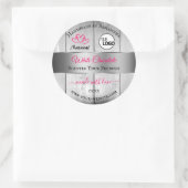 ピンクシルバー白木目の製品ラベルのロゴ ラウンドシール (バッグ)