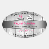 ピンクシルバー白木目の製品ラベルのロゴ 楕円形シール (正面)