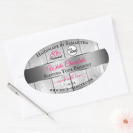 ピンクシルバー白木目の製品ラベルのロゴ 楕円形シール