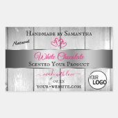 ピンクシルバー白木目の製品ラベルのロゴ 長方形シール (正面)