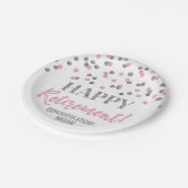 ピンクシルバー紙吹雪ハッピーリタイア ペーパープレート (アングル)
