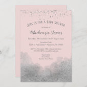 ピンクシルバー紙吹雪ベビーシャワー招待状 招待状 (正面/裏面)