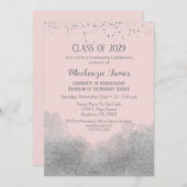 ピンクシルバー紙吹雪卒業パーティー招待状 招待状 (正面/裏面)