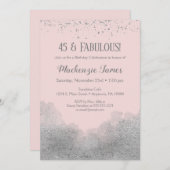 ピンクシルバー紙吹雪誕生日招待状 招待状 (正面/裏面)