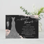 ピンクシルバー結婚ズドレススパークルブライダルシャワー 招待状 (スタンド正面)