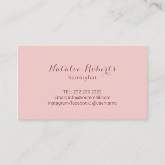 ピンクシルバー美容師シザーフラワータイポグラフィ 名刺 (裏面)