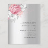ピンクシルバー花模様予算結婚式招待状 (正面)