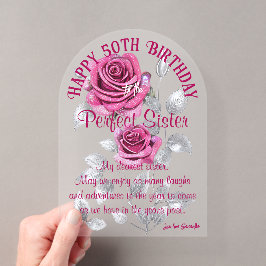 ピンクシルバー薔薇 完璧な姉妹アクリル 誕生日 アクリル招待状