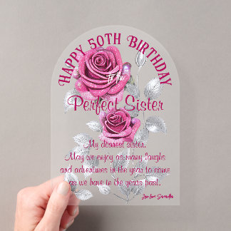 ピンクシルバー薔薇 完璧な姉妹アクリル 誕生日 アクリル招待状