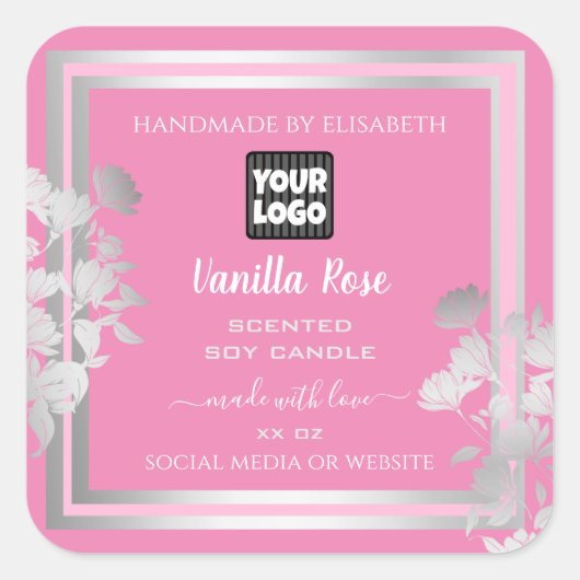 ピンクシルバー製品の包装ラベルカスタムロゴ スクエアシール (正面)