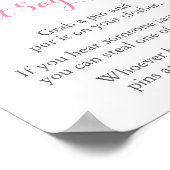 ピンクシルバー赤ちゃんシャワー言わないベビーゲームサイン ポスター (角)