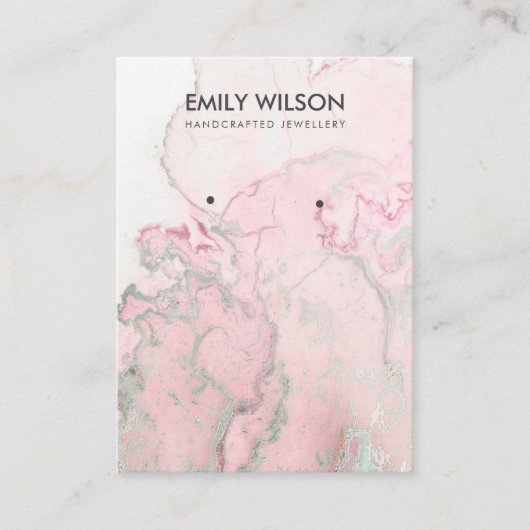ピンクシルバー赤面ゲート大理石イヤリングディスプレイ 名刺 (正面)