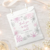 ピンクシルバー雪片ありがとう雪 フェイバーバッグ (クリップ留めされた状態)