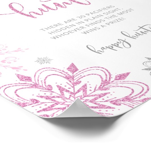 ピンクシルバー雪片おしゃぶり狩りゲームポスター ポスター (角)