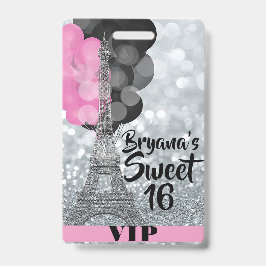 ピンクシルバー エッフェル塔 バルーン VIP パス バッジ