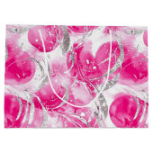 ピンクシルバー グラム アブストラクト サークル 誕生日 ラージペーパーバッグ (裏面)