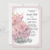 ピンクシルバー スニーカー ボール バースデーパーティー 招待状 (正面)