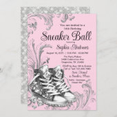 ピンクシルバー スニーカー ボール 招待状 (正面/裏面)