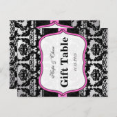 ピンクシルバー＆ブラックダマスクテーブルナンバーカード ポストカード (正面/裏面)