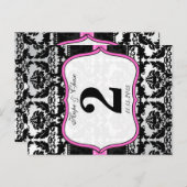 ピンクシルバー&ブラックダマスコテーブルナンバーカード ポストカード (正面/裏面)