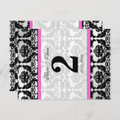 ピンクシルバー&ブラックダマスコテーブルナンバーカード ポストカード (正面/裏面)