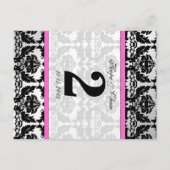 ピンクシルバー&ブラックダマスコテーブルナンバーカード ポストカード (裏面)