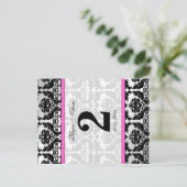 ピンクシルバー&ブラックダマスコテーブルナンバーカード ポストカード (スタンド正面)
