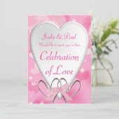 ピンクシルバー&ホワイトハート-結婚式招待状 招待状 (スタンド正面)
