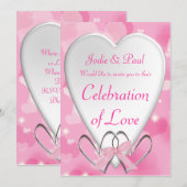 ピンクシルバー&ホワイトハート-結婚式招待状 招待状 (正面/裏面)