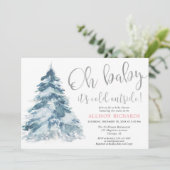 ピンクシルバー 赤ちゃん 外は寒いよ 女の子 ベイビーシャワー 招待状 (スタンド正面)