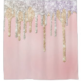 *～*ピンクシルバー+金ゴールドドリップグリッターAP7 シャワーカーテン (正面)