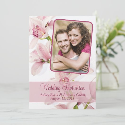 ピンクシンビジウムオーキッドフォト結婚式招待状 招待状 (スタンド正面)