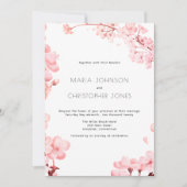 ピンクシンプルさくらんぼフローラ結婚ズ 招待状 (正面)