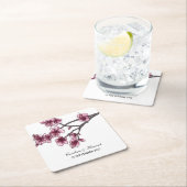 ピンクシンプルさくらんぼ花紙コースター スクエアペーパーコースター (インサイチュ)