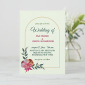 ピンクシンプルとオレンジのフローラ結婚式招待状 招待状 (スタンド正面)