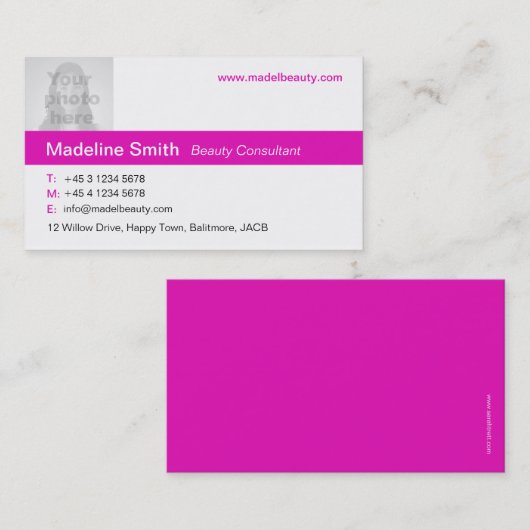 ピンクシンプルとホワイトのフォトピンクのバック名刺 名刺 (正面/裏面)