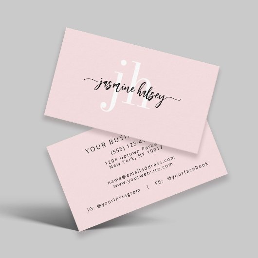 ピンクシンプルのイニシャル名名刺 名刺