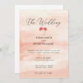 ピンクシンプルのウォーターコロール結婚式招待状 招待状 (正面/裏面)
